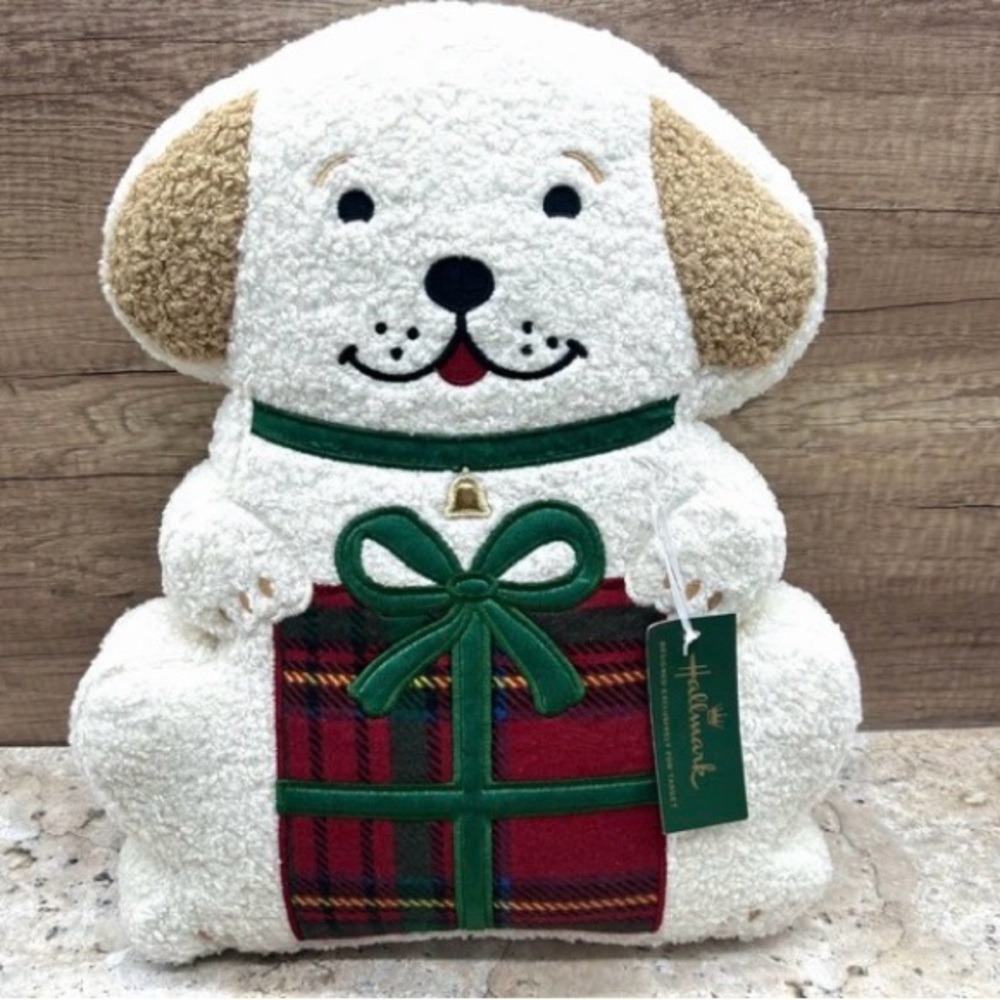 Hallmark Dog Decorative Pillow Christmas Plaid Gift 16x12 Holiday Multicolor NWT